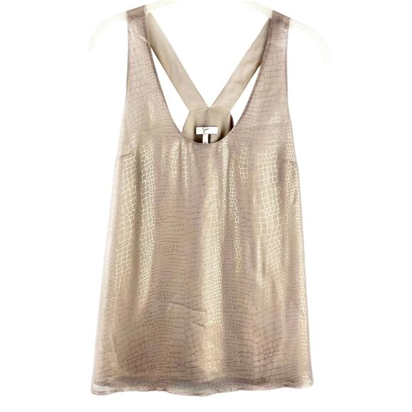 Joie Mirla Gold Metallic Shimmer Sleeveless Blouse XS Croc Print Holiday - Picture 3 of 8